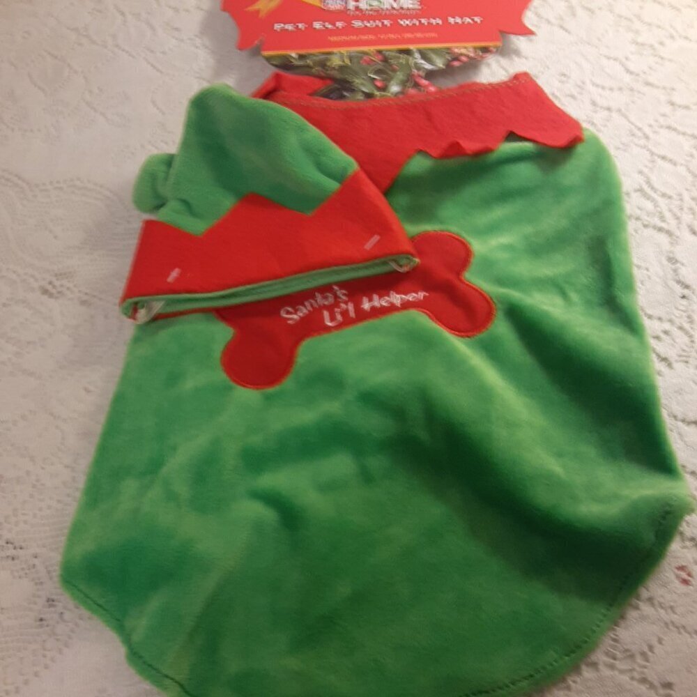 Rite Aid (M) Dog Christmas Red/Green Elf Suit w/Hat.  Fits 12" to 14" Dogs.